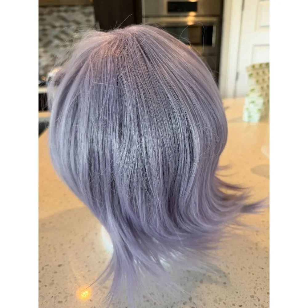 Purple Wig Short Straight Gray Purple Wig Halloween Cosplay Costume Animie Wigs
